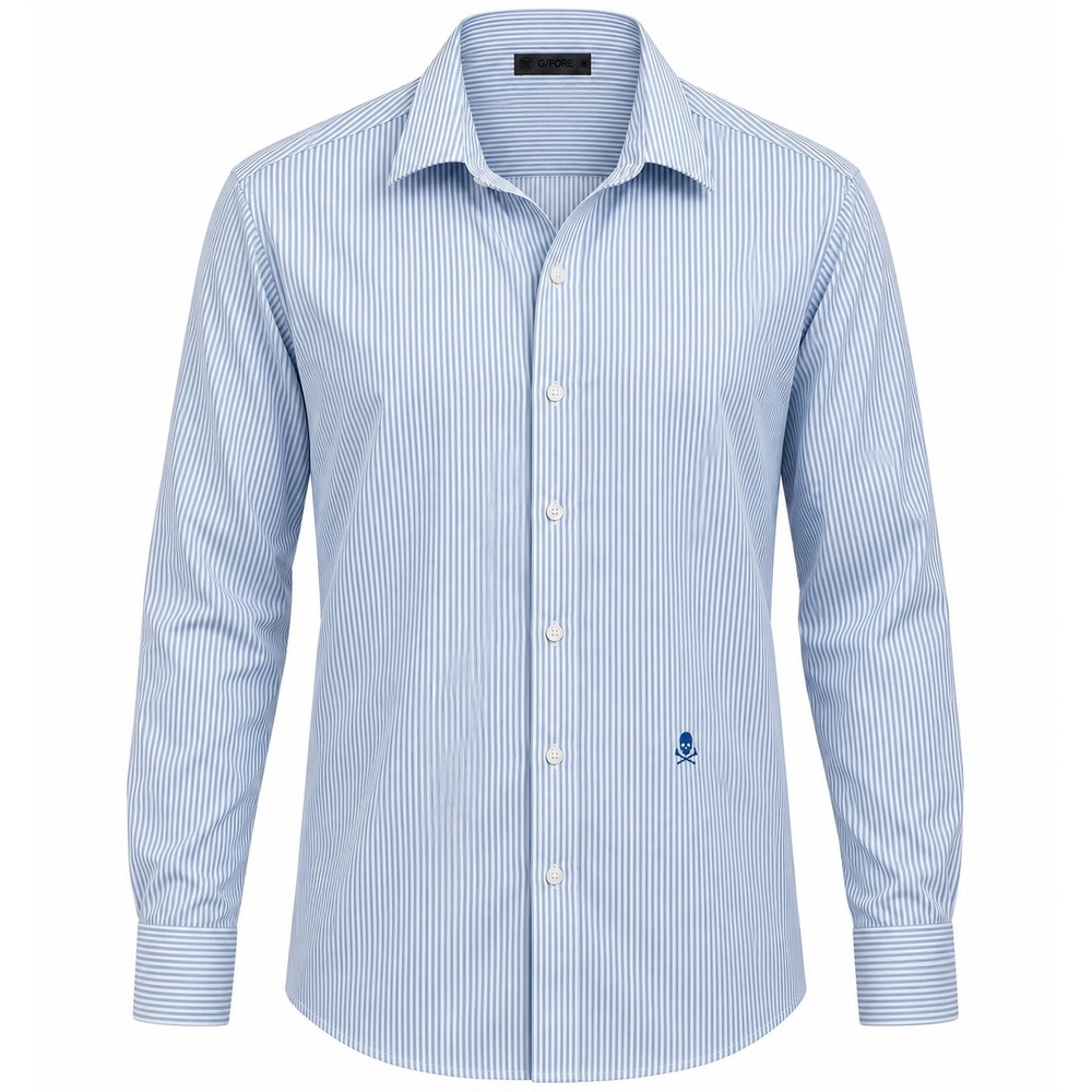 G/FORE Mens XL Blue White Striped Performance Button Down Skull Logo Shirt